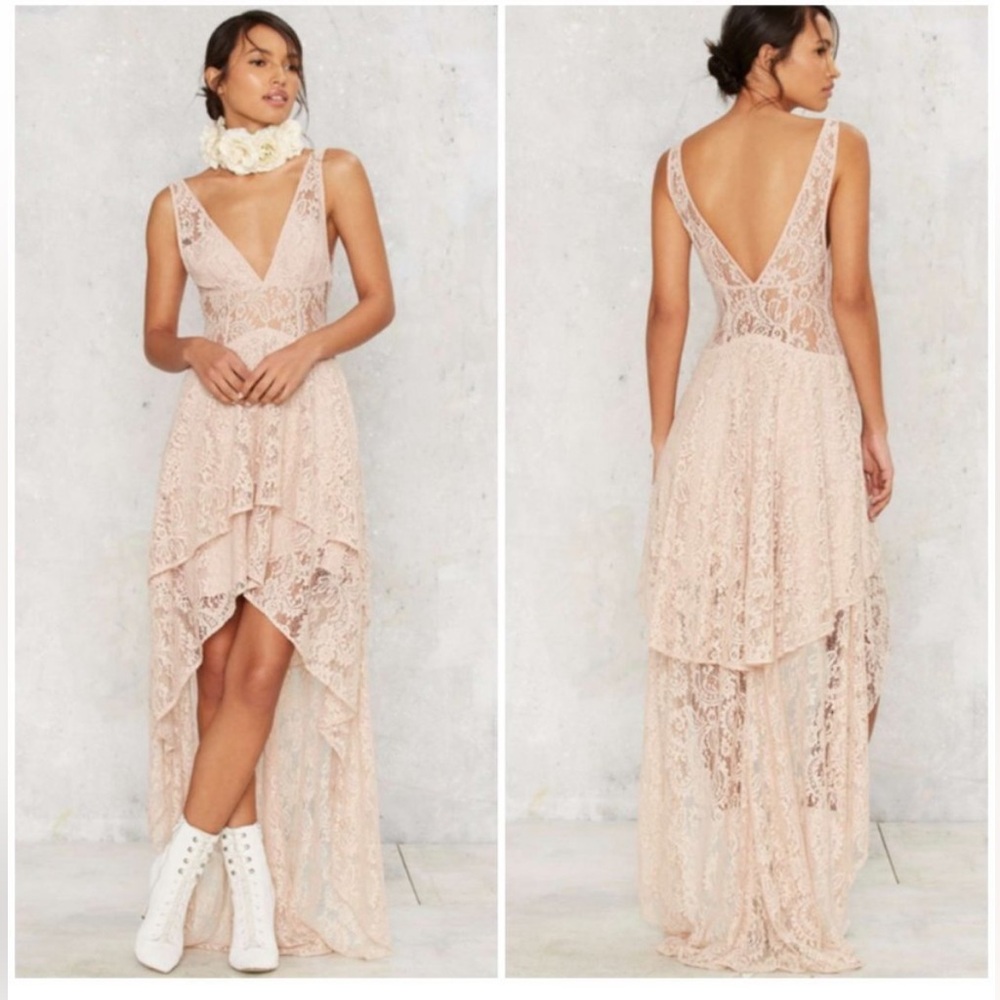 The Jetset Diaries Resort Lace Hi-lo nude maxi dress small